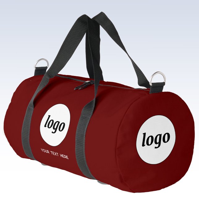 Logo-Text Werbung Business Burgundy Red Duffle Bag (Simple logo with custom text business branding promotional burgundy red duffel bag)