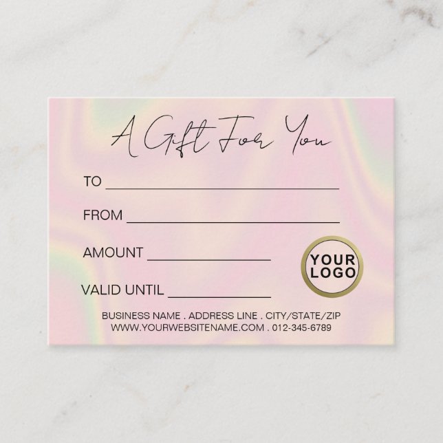 Logo Trendy Modern Holographic Gift Certificate Visitenkarte (Vorderseite)