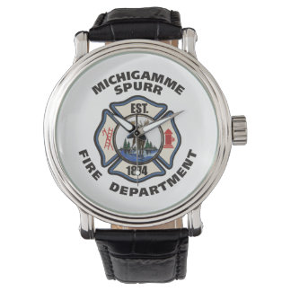 Logo-Uhr für die Michigamme-Feuerwehr Armbanduhr