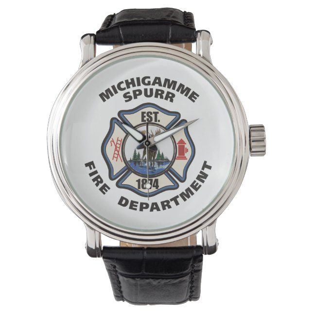 Logo-Uhr für die Michigamme-Feuerwehr Armbanduhr (Vorderseite)