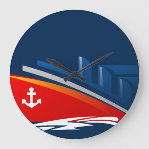 Logo-Uhr für Nautical Anchor-Boat Sea Ocean Ship Große Wanduhr