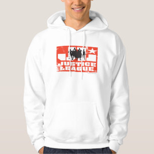Logo und Charakter-Silhouetten der Justice League Hoodie