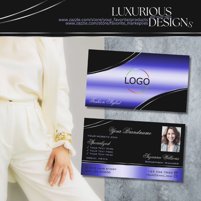 Logo und Foto der Smart Black Blue Curved Dekorati Visitenkarte (Von Creator hochgeladen)