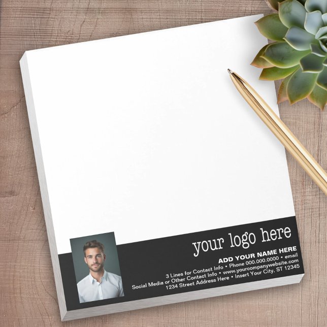 Logo und Foto hinzufügen - Kontaktinformationen fü Notizblock (Personalized Notepad with Your Logo - add contact info for a great promotional product)