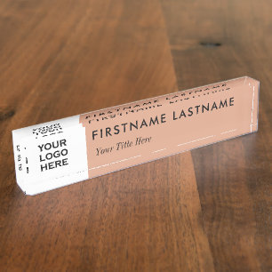 Logo und Name Elegante Rose Gold Weiß Beruflich Namensplakette