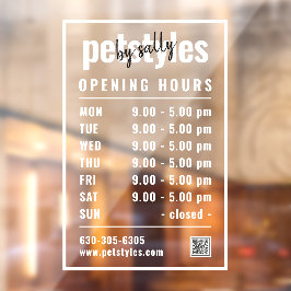 Logo und QR-Code für die Geschäftsöffnungszeiten v Fensteraufkleber