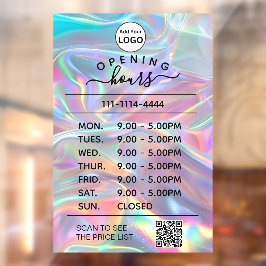 Logo und qr-Code für die holografischen Öffnungsze Fensteraufkleber