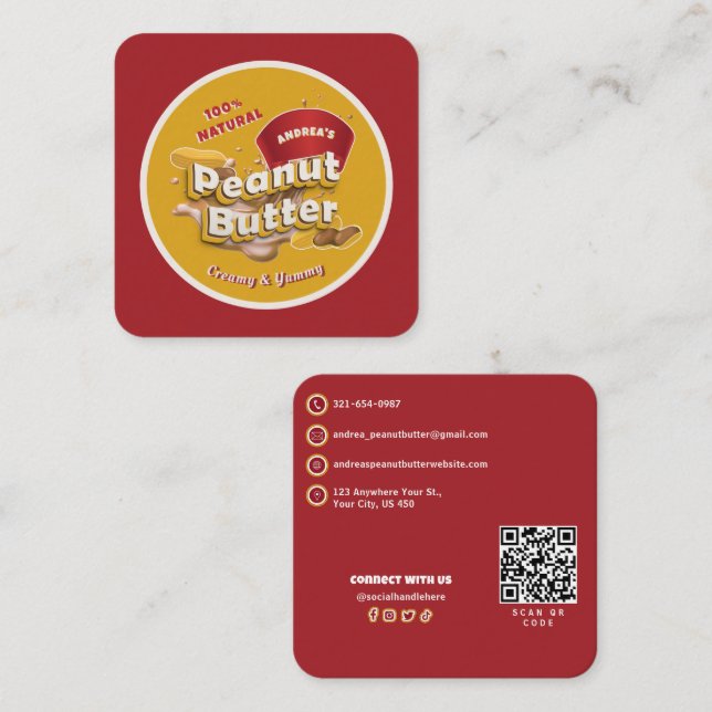 Logo und QR-Code für Peanut Butter Beruflich Quadratische Visitenkarte (Vorne/Hinten)