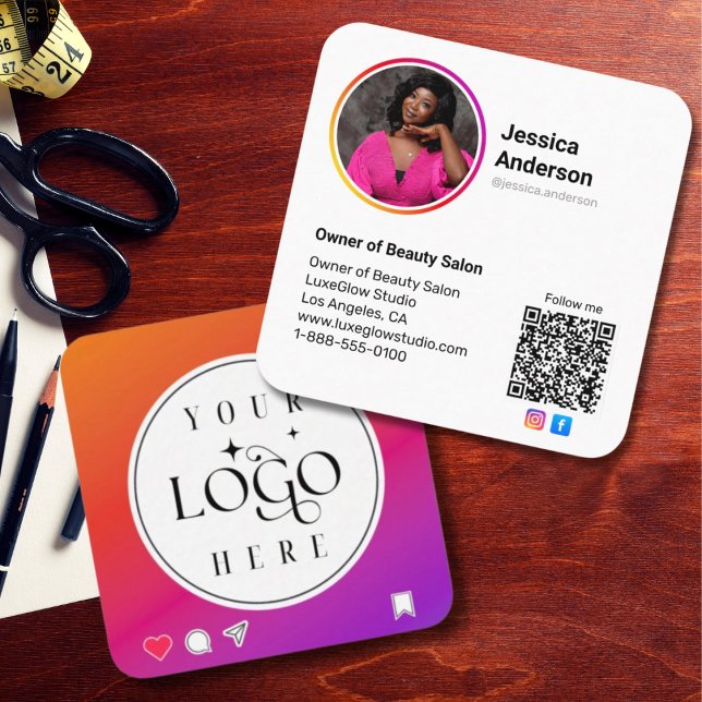 Logo und QR-Code im Instagram-Stil Quadratische Visitenkarte (Von Creator hochgeladen)