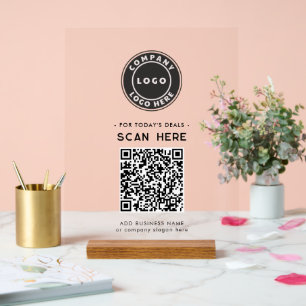Logo und QR-Code Modernes, berührungsloses Geschäf Acrylschild