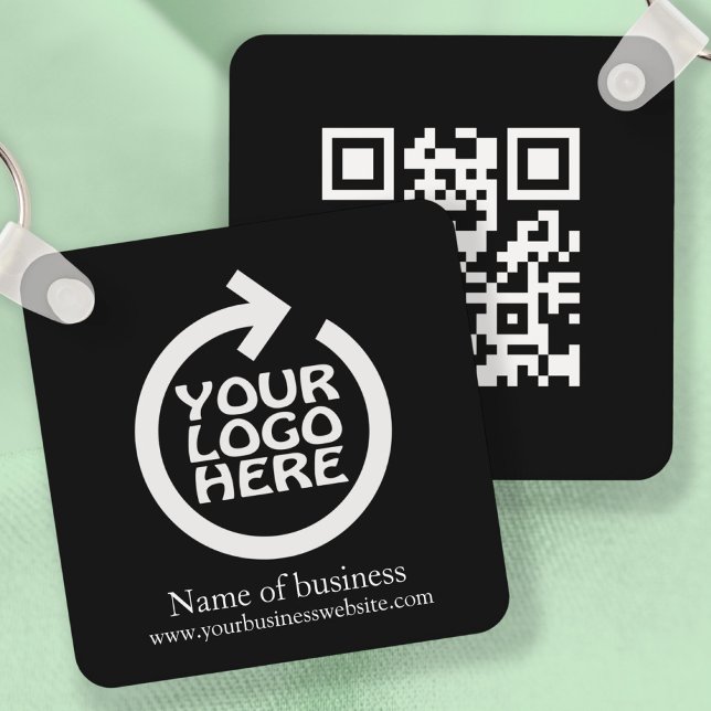 Logo und QR-Code Personalisiert Business Schlüsselanhänger (Logo and QR Code Personalized Business Keychain by Ricaso. Easy edit template. Add your own logo)