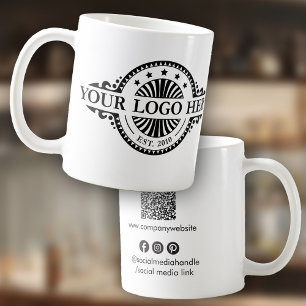 Logo und QR-Code, Social Media, Marketing Kaffeetasse