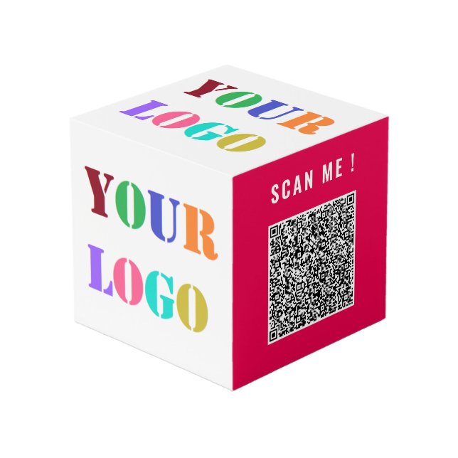 Logo und QR-Code-Werbevorlage Würfel (Vorderseite Schrägansicht)