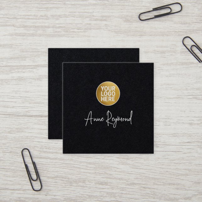 Logo und Schriftname Premium Schwarz Quadratische Visitenkarte (Vorderseite/Rückseite Beispiel)