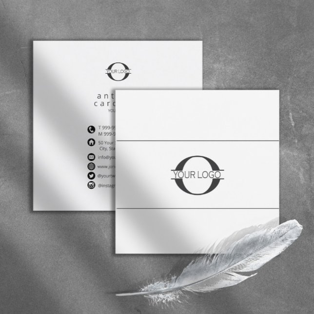 Logo und Social Media Icons Blk/White Sq ID810 Quadratische Visitenkarte (Von Creator hochgeladen)