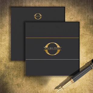 Logo und Social Media Icons Gold/Bk Sq ID810 Quadratische Visitenkarte