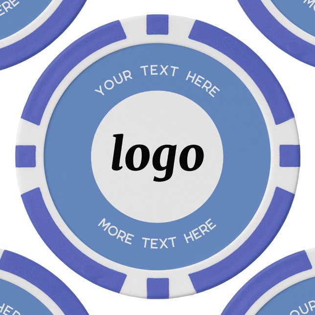 Logo und Text Business Promotions Sky Blue Pokerchips (Simple logo with custom text business branding promotional poker chips)