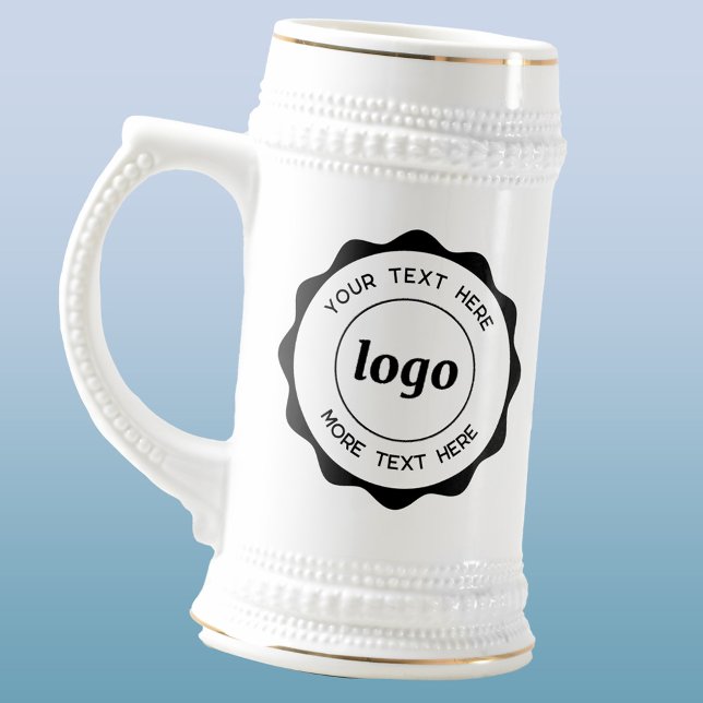 Logo- und Text-Werbemarken Bierglas (Logo with custom text business branding promotional beer stein)