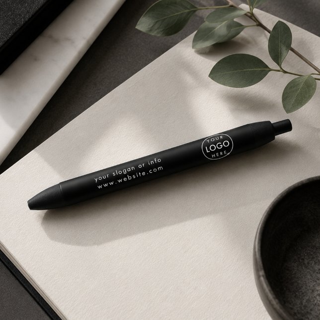 Logo | Unternehmen Minimalistisch Kugelschreiber (Custom logo black pen for business branding, client gifts, office desks, and events.)
