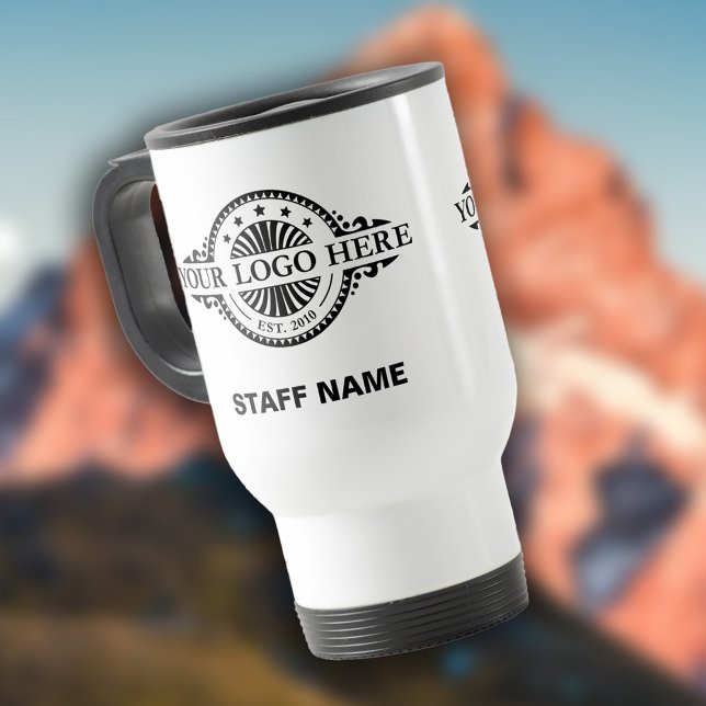 Logo-Upload, Personalname, Beruflich weiß Reisebecher (Von Creator hochgeladen)