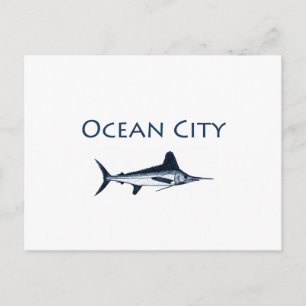 Logo von Ocean City Maryland (weißes Marlin) Postkarte