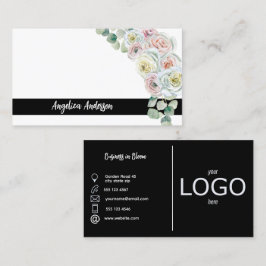 Logo von Schwarz-weiß Bloom Floral Aquarell Compan Visitenkarte