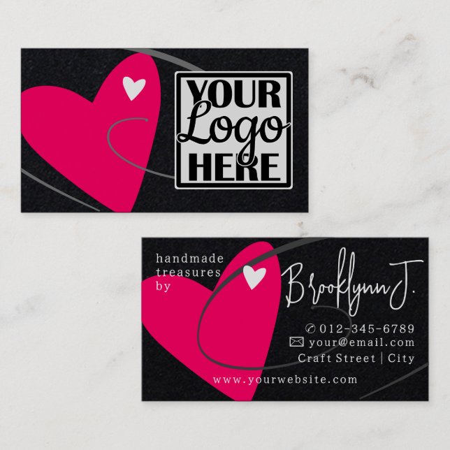 Logo-Vorlage Neon Pink Liebe Herz für Crafters Visitenkarte (Vorne/Hinten)