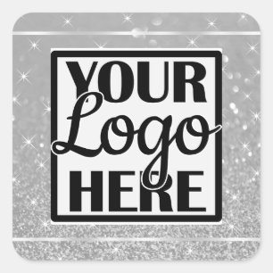 Logo-Vorlage Silver Chrome Glitzer Sparkle Stars Quadratischer Aufkleber