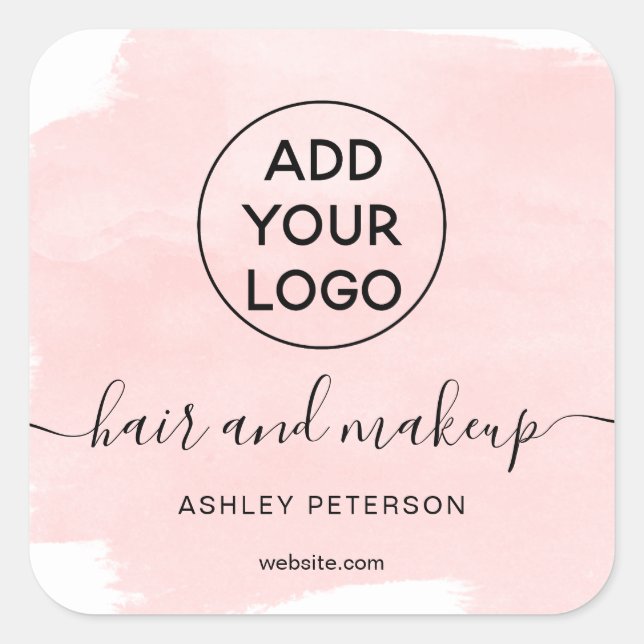 Logo Wasserfarbe Pinselstrich Haarschminke Quadratischer Aufkleber (Vorderseite)