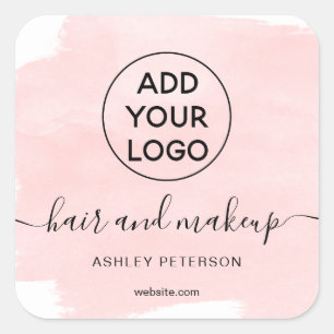 Logo Wasserfarbe Pinselstrich Haarschminke Quadratischer Aufkleber