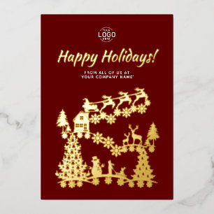 Logo Weihnachtsszene Gold Burgund Feiertagskarte Folieneinladung