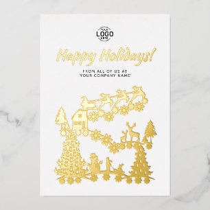 Logo Weihnachtszene Gold White Holidays Card Folieneinladung