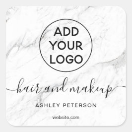 Logo weißer Marmor einfache Typografie Haarschmink Quadratischer Aufkleber