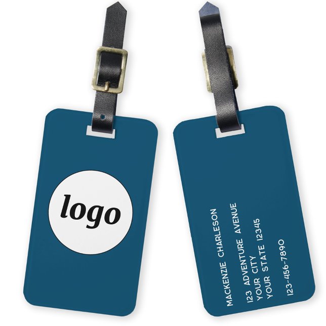 Logo-Werbeaktion Aquamarines Umweltzeichen Gepäckanhänger (Simple logo with custom text business branding promotional teal green luggage tag)