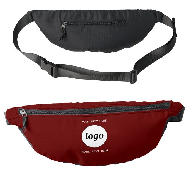 Logo-Werbeaktion für das Branding von Unternehmen Bauchtasche (Simple logo with custom text business branding promotional burgundy red fanny pack)