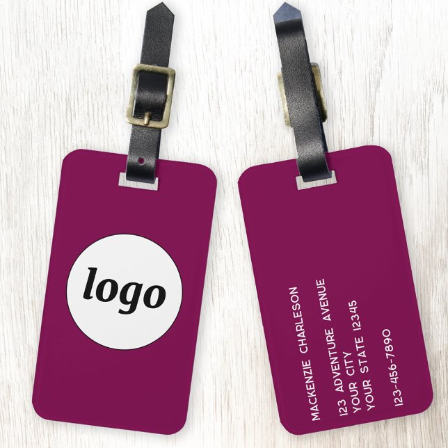 Logo-Werbeaktion Magenta Pink-Branding für Unterne Gepäckanhänger (Simple logo with custom text business branding promotional luggage tag in dark magenta pink burgundy)