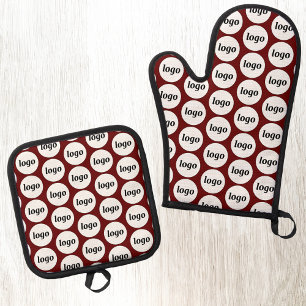Logo-Werbemodell Muster Burgundy Red Ofenhandschuh & Topflappen-Set