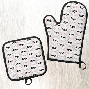 Logo-Werbemuster für Unternehmen Blush Pink Ofenhandschuh & Topflappen-Set