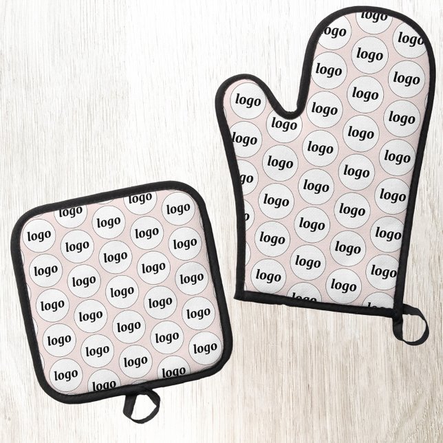 Logo-Werbemuster für Unternehmen Blush Pink Ofenhandschuh & Topflappen-Set (Logo pattern business branding promotional oven glove or mitt and pot holder)