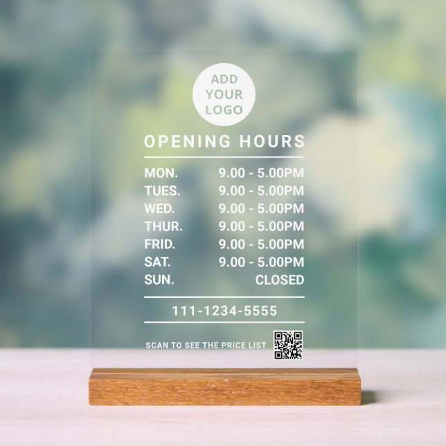 Logo "White Business Opening Hours" - Code Acrylschild (Neutral)