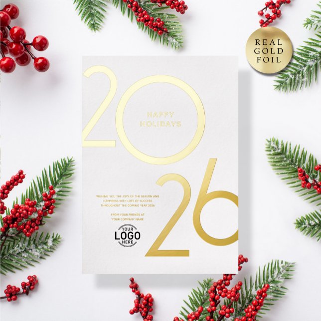 Logo White Clean Modern Business Holiday Gold Card Folieneinladung (Von Creator hochgeladen)