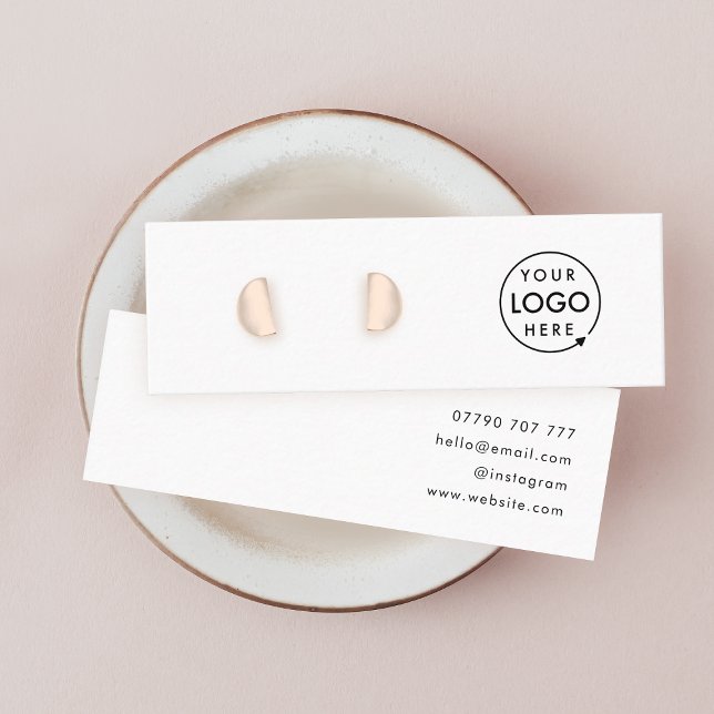 Logo White Study Earring Juwelier Display Card Mini Visitenkarte (Modern minimalist white stud earring display cards by Guava - clean, stylish, and customizable)