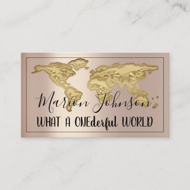 Logo World Map Globe Map Reiseagentur Rose Gold Visitenkarte (Vorderseite)