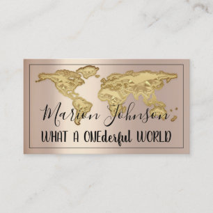 Logo World Map Weltkarte Reiseagentur Rose Gold Visitenkarte