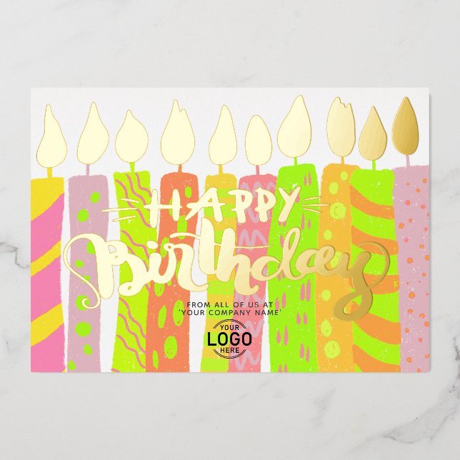 Logofarbige Kerzen hinzufügen Business Happy Birth Folieneinladung (Vorderseite)