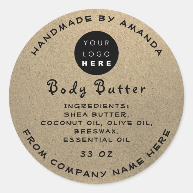 Logohandmade Kosmetikpapier Kraft Runder Aufkleber (Vorderseite)
