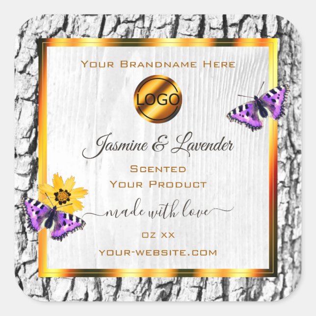 Logokombinationen für Etiketten von Weißholzkörnch Quadratischer Aufkleber (Vorderseite)