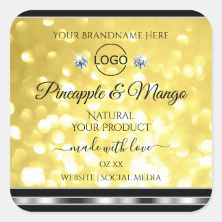 Logos für gelbe Glitzer Quadratischer Aufkleber