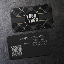Logos und QR-Code Kohle Grau Kariert, moderne Mark Visitenkarte