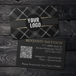 Logos und QR-Code Kohle Grau Kariert, moderne Mark Visitenkarte